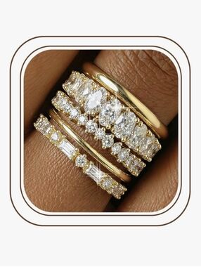 14kt Gold Plated Stackable CZ Ring Set